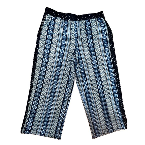 CCC Bohemian Style Wide Leg Geo Print Pajama Pants Elastic Waist Side Pockets LG - Picture 2 of 5